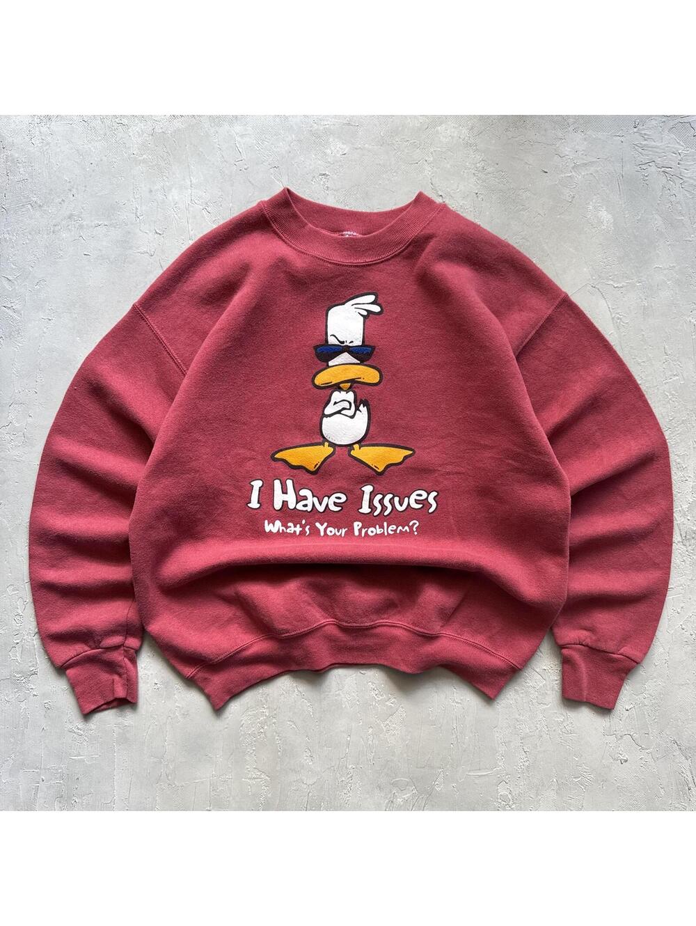 Vintage 1990s Duck "I Have Issues" Funny Humor Red Crewneck Sweatshirt